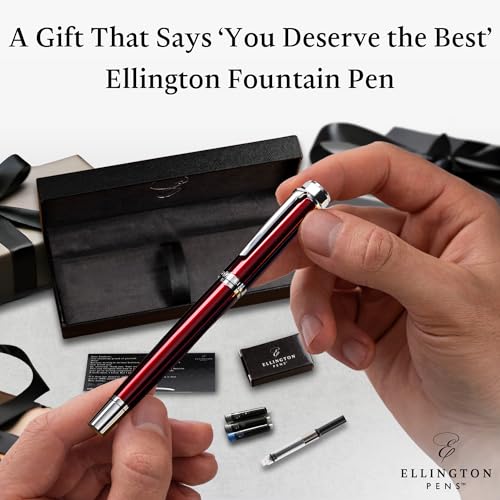 Ellington Pens Luxury Fountain Pen Set - Smooth Medium Nib- Includes 3 Ink Cartridges, Refillable Ink Converter, Gift Box- Fountain Pens For Writing, Calligraphy, Journaling, Sketching (Scarlet Slate) - Image 3
