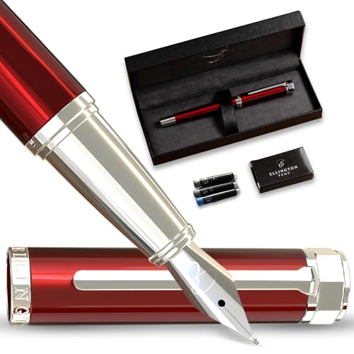 Ellington Pens Luxury Fountain Pen Set - Smooth Medium Nib- Includes 3 Ink Cartridges, Refillable Ink Converter, Gift Box- Fountain Pens For Writing, Calligraphy, Journaling, Sketching (Scarlet Slate) - Image 1