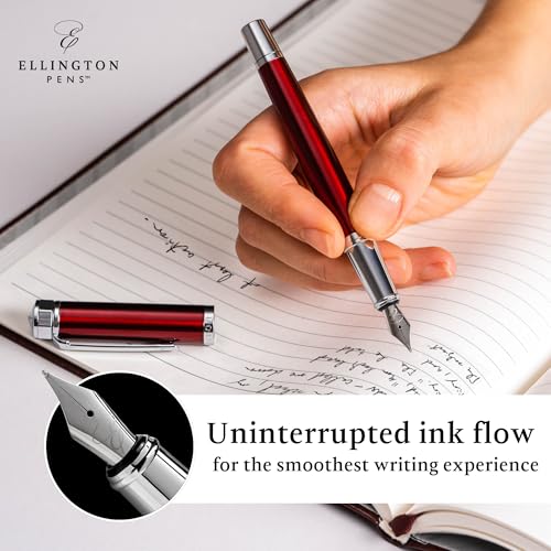 Ellington Pens Luxury Fountain Pen Set - Smooth Medium Nib- Includes 3 Ink Cartridges, Refillable Ink Converter, Gift Box- Fountain Pens For Writing, Calligraphy, Journaling, Sketching (Scarlet Slate) - Image 4