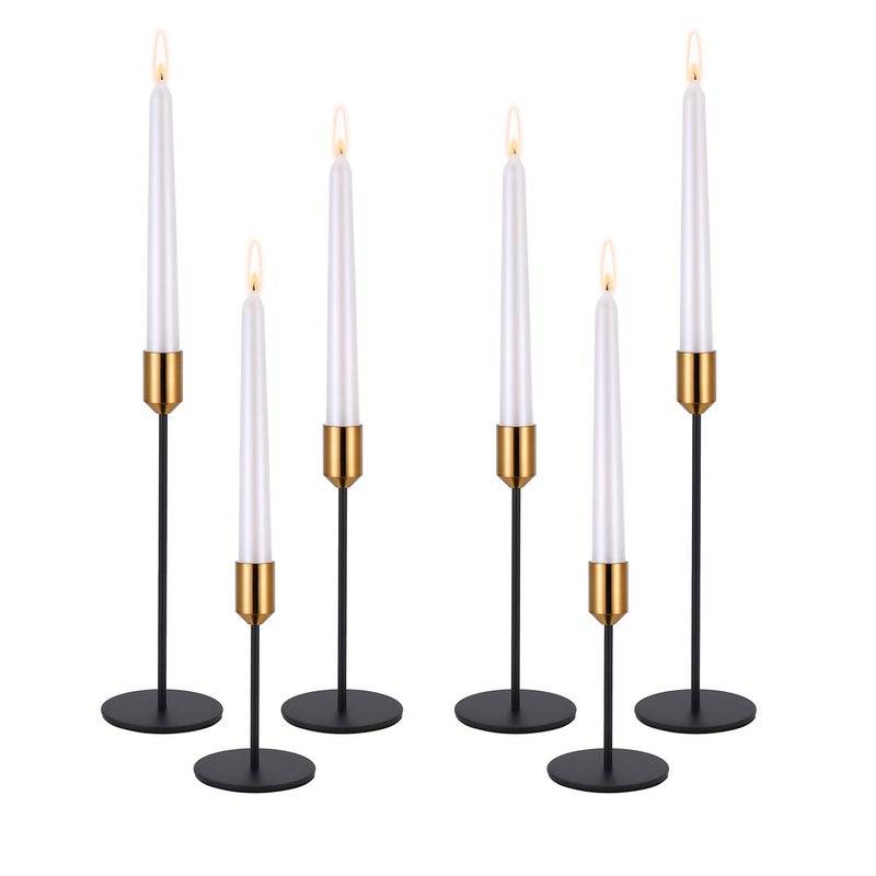PNAVMG Candle HoldersSet of 6 Candlestick Holders for Taper Candles Brass Gold Black Modern Decorative Candle Stick Holder for Table Mantel Wedding Dinning PartyCandles are not Included