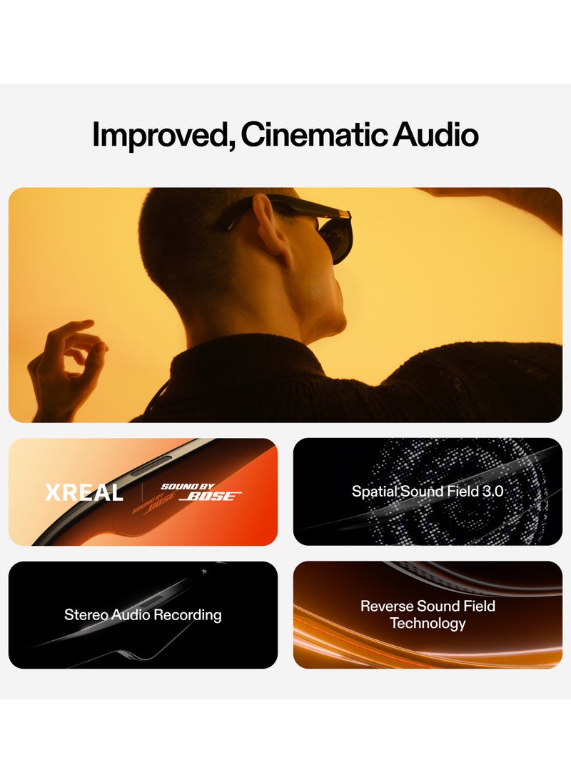 اكسريال - XREAL One AR Glasses with X1 Chip, Native 3 DoF, 147" 50°FOV 120Hz HD Display, Renowned Audio with Boss Sou, 3 Adjustable Lens Transparency, Compatible with iPhone 16/15, Steam Deck, ROG, Mac, PC, Android & iOS - Image 1