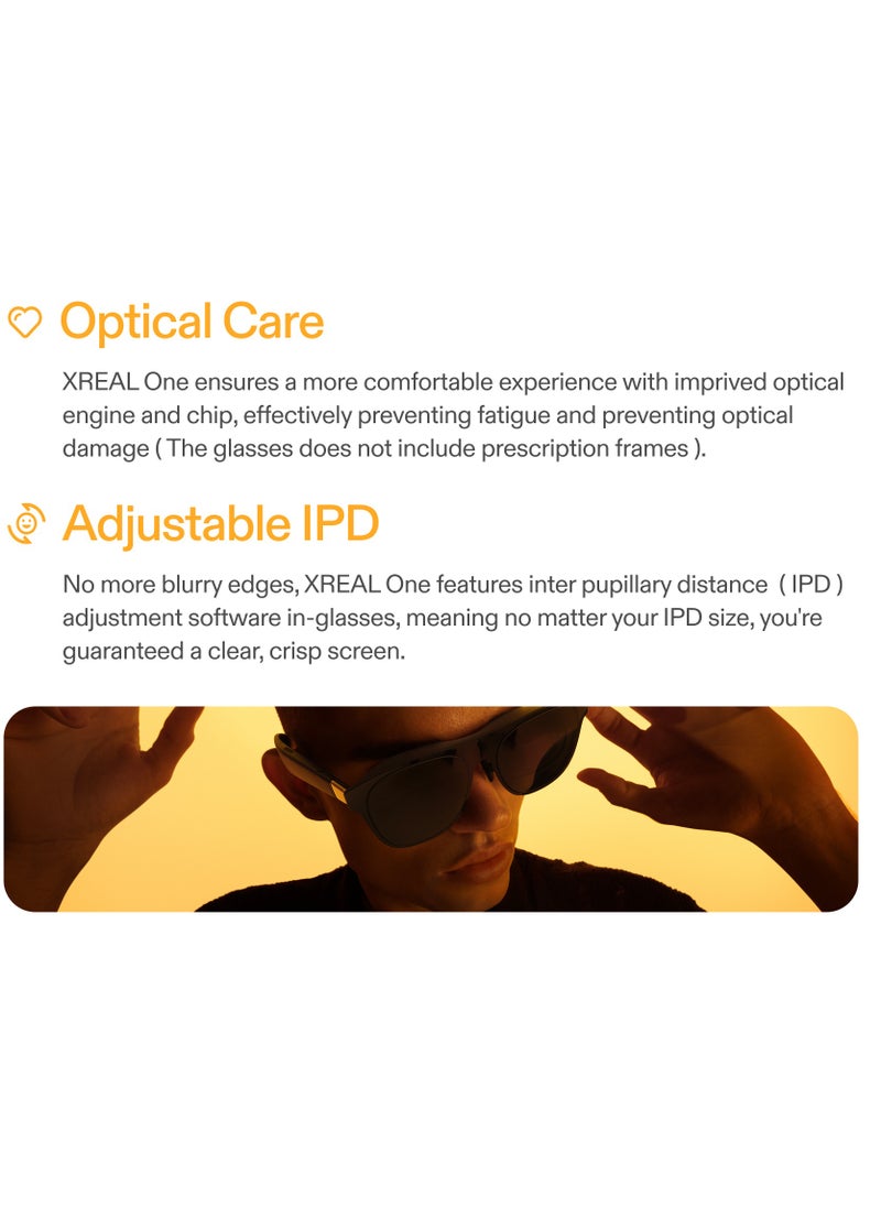 اكسريال - XREAL One AR Glasses with X1 Chip, Native 3 DoF, 147" 50°FOV 120Hz HD Display, Renowned Audio with Boss Sou, 3 Adjustable Lens Transparency, Compatible with iPhone 16/15, Steam Deck, ROG, Mac, PC, Android & iOS - Image 1
