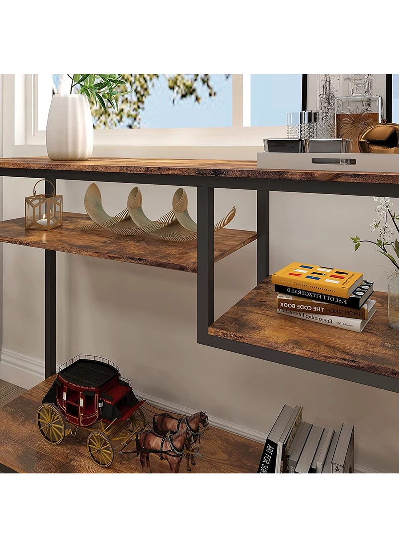 AnneFish - 120*30*90cm Console Table with Power Outlet Sofa Table with  Storage Shelf and Entryway Table for Couch Hallway Entrance Living Room - Image 1