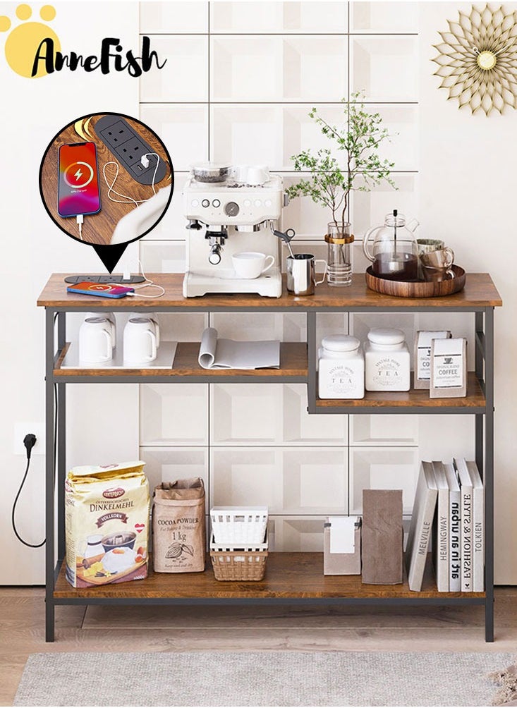 AnneFish - 120*30*90cm Console Table with Power Outlet Sofa Table with  Storage Shelf and Entryway Table for Couch Hallway Entrance Living Room - Image 1