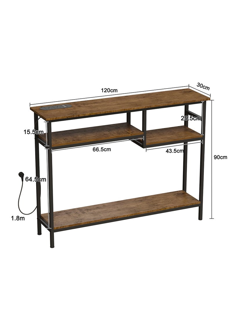 AnneFish - 120*30*90cm Console Table with Power Outlet Sofa Table with  Storage Shelf and Entryway Table for Couch Hallway Entrance Living Room - Image 1