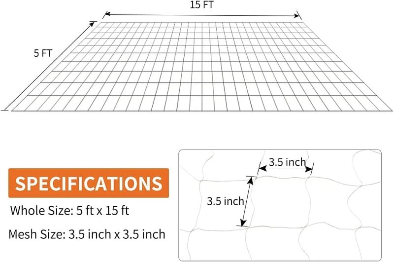 Tcamp Garden Trellis Netting for Plants (5Ft x15Ft, 3.5" Square Mesh Ployester, 2Pack) - Image 3