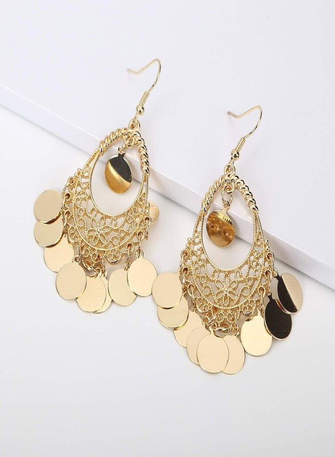 BaubleStar Gold Disc Earrings Chandelier Coin Dangle Tassel Earrings Vintage Bohemian Drop Fashion Jewelry for Women - Image 4