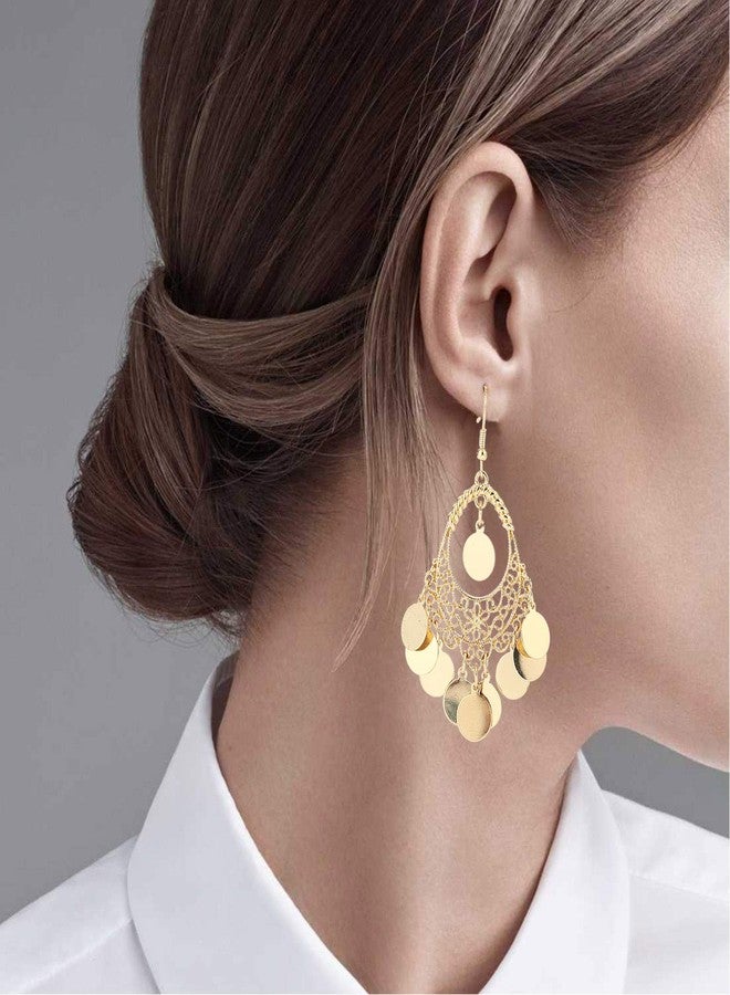 BaubleStar Gold Disc Earrings Chandelier Coin Dangle Tassel Earrings Vintage Bohemian Drop Fashion Jewelry for Women - Image 2