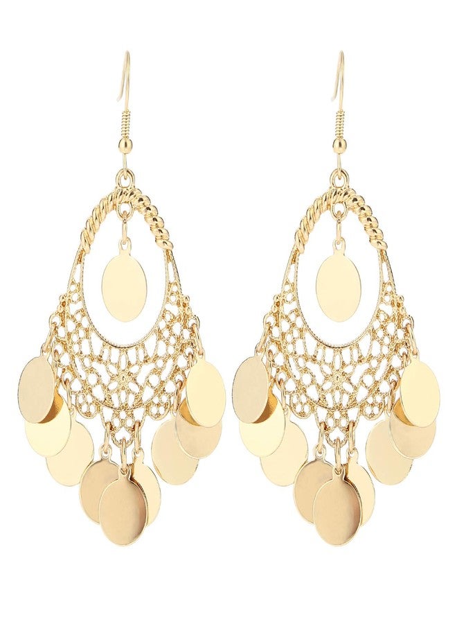 BaubleStar Gold Disc Earrings Chandelier Coin Dangle Tassel Earrings Vintage Bohemian Drop Fashion Jewelry for Women - Image 1