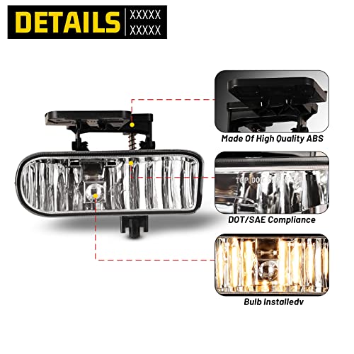 AUTOFREE Fog Lights for GMC Sierra 1500 2500 1999-2002/ Sierra 1500 HD 2500 HD 3500 2001 2002/ Yukon Yukon XL 2000-2006 with Bulbs 899 12V 37.5W Driving Fog Lamps Replacement -1 Pair (Clear Lens) - Image 3