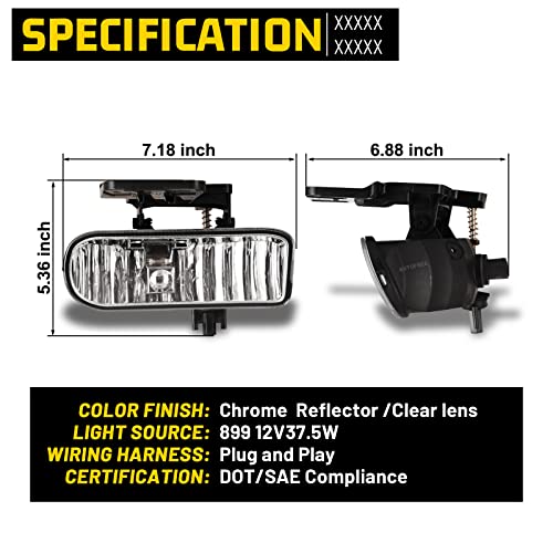AUTOFREE Fog Lights for GMC Sierra 1500 2500 1999-2002/ Sierra 1500 HD 2500 HD 3500 2001 2002/ Yukon Yukon XL 2000-2006 with Bulbs 899 12V 37.5W Driving Fog Lamps Replacement -1 Pair (Clear Lens) - Image 5