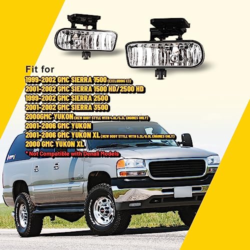 AUTOFREE Fog Lights for GMC Sierra 1500 2500 1999-2002/ Sierra 1500 HD 2500 HD 3500 2001 2002/ Yukon Yukon XL 2000-2006 with Bulbs 899 12V 37.5W Driving Fog Lamps Replacement -1 Pair (Clear Lens) - Image 2