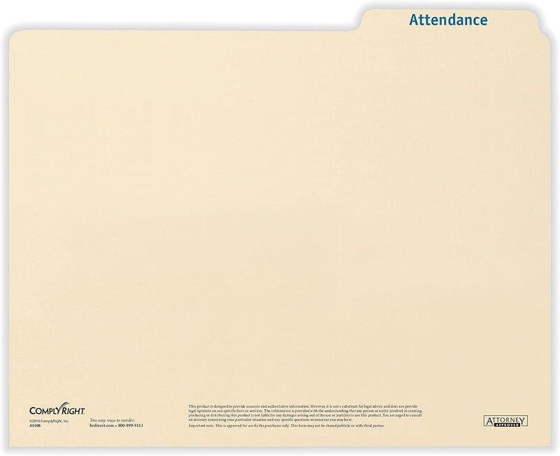 ComplyRight Attendance Folders | 11.75” x 9.5” | HR and Employee Management | 25-Pack - Image 2