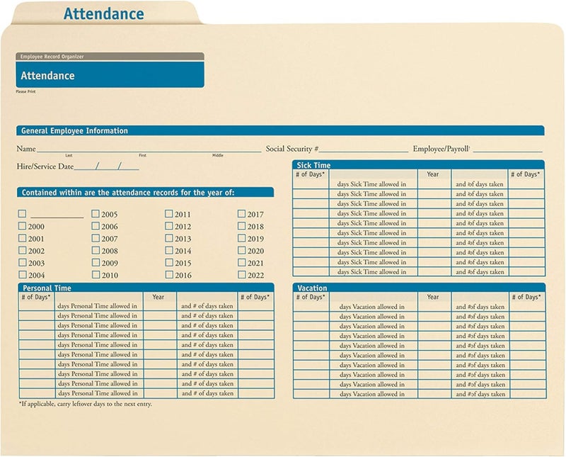 ComplyRight Attendance Folders | 11.75” x 9.5” | HR and Employee Management | 25-Pack - Image 1