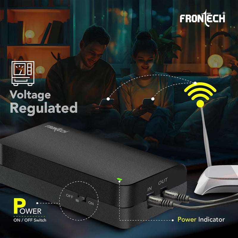 FRONTECH UPS صغير لـ 12 فولت، 2.5 أمبير | احتياطي يصل إلى 4 ساعات | احتياطي طاقة لجهاز توجيه WiFi أثناء انقطاع التيار | مودم النطاق العريض UPS | UPS ثلاثي البطاريات-0021 - Image 3