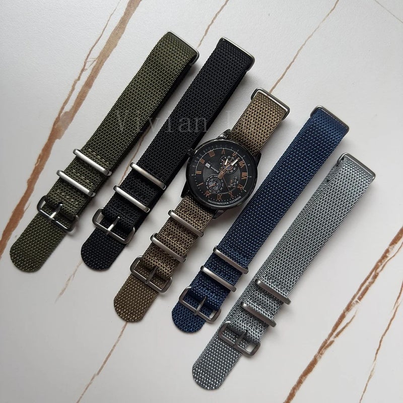 Bluejw Double Layer Woven Nylon Watch Strap Replacement for Men – 20mm/22mm Solid Classic Design with Brushed Stainless Steel Buckle - Image 4