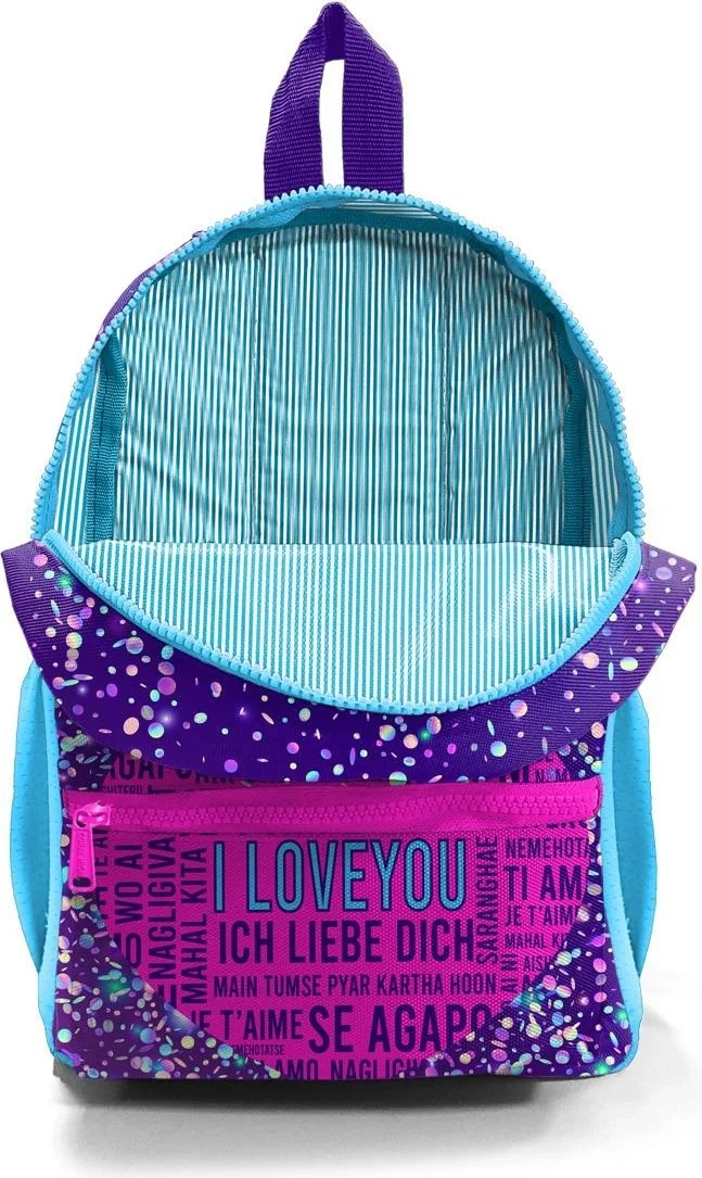CORAL HIGH Blue Purple Pink Heart Patterned Two Compartment Kindergarten Backpack 23540