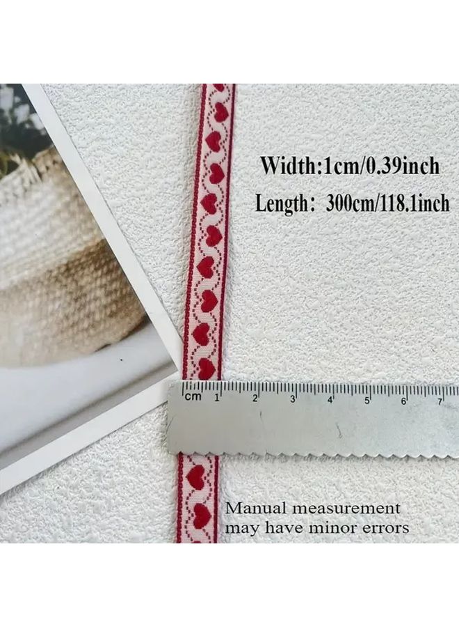 118.1 Inch Ethnic Jacquard Ribbon 1cm Wide Heart Pattern Durable Polyester For Gift Wrapping - Image 1