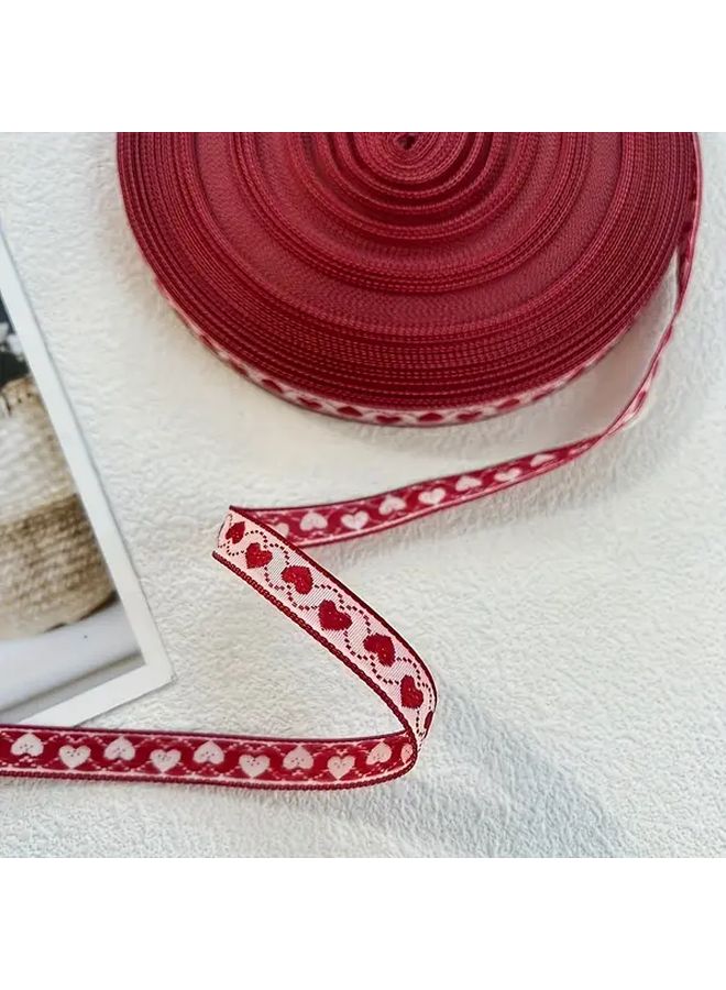 118.1 Inch Ethnic Jacquard Ribbon 1cm Wide Heart Pattern Durable Polyester For Gift Wrapping - Image 2