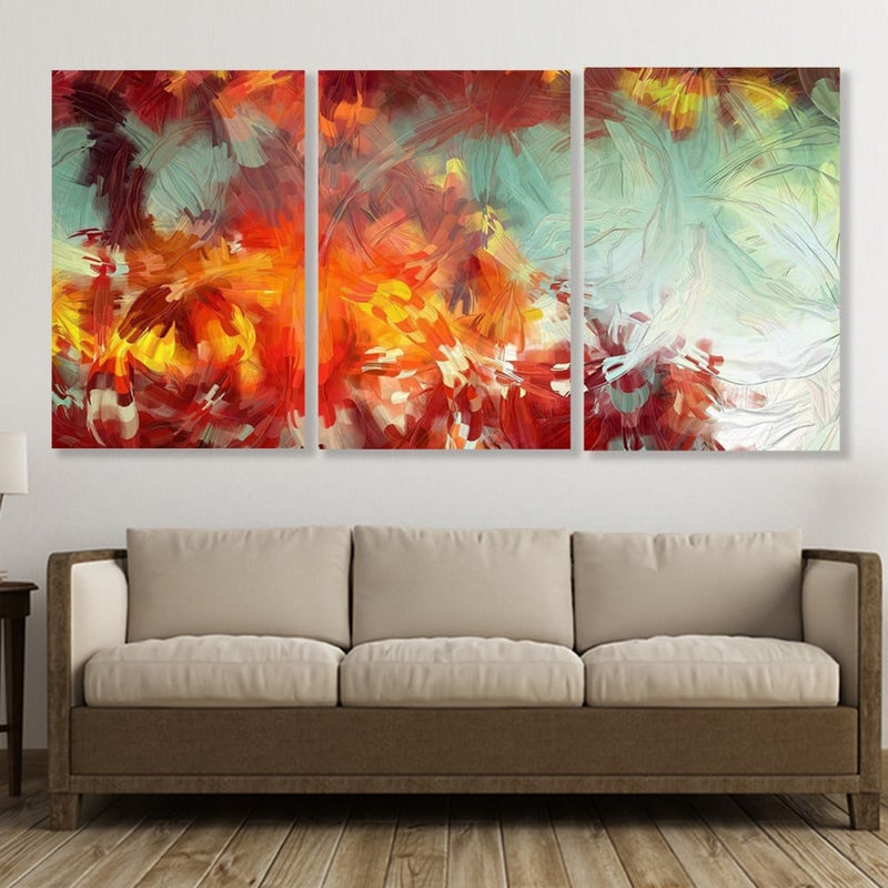 Marktna Three modern-designed canvas paintings with a hollow frame, measuring (150×70), three pieces - Image 1