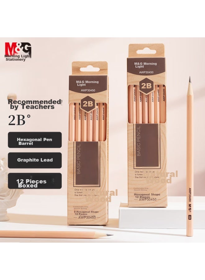 ام اند جي M&g Stationery أقلام رصاص 2b عبوة من 12، أقلام خشبية سداسية طبيعية، أقلام خشبية للطلاب لامتحانات تلوين البطاقات كتابة رسم فني رسم Awp30450 - Image 1
