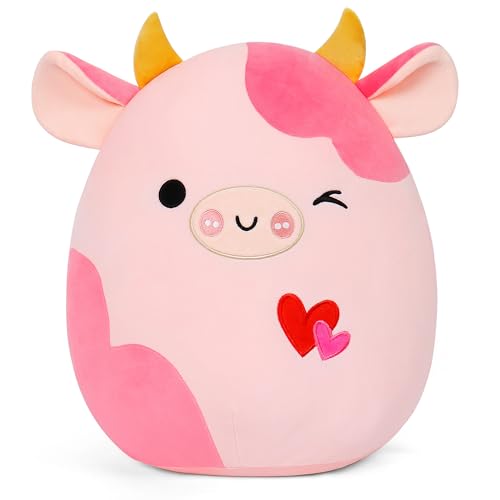 OurHonor Valentines Day Plush 16 Soft Cow Stuffed Animals with Red Heart Cute Stuffy Doll Pillow Toys Cow Valentines Gifts for Her Girlfriend Lover Mom Kids - Image 1