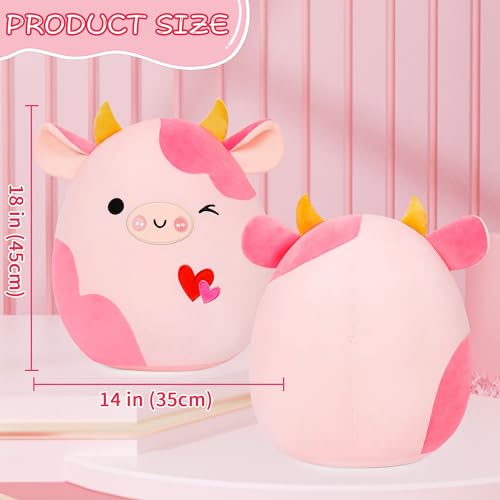 OurHonor Valentines Day Plush 16 Soft Cow Stuffed Animals with Red Heart Cute Stuffy Doll Pillow Toys Cow Valentines Gifts for Her Girlfriend Lover Mom Kids - Image 5