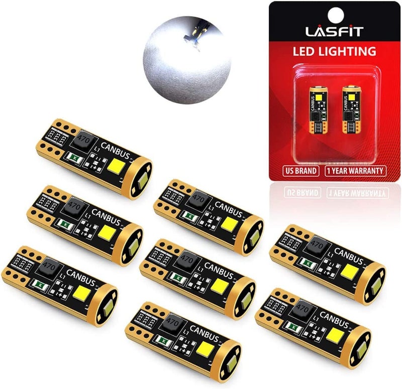LASFIT LASFIT 194 LED Bulb 6000K White, T10 168 2825 W5W LED Replacement Light Bulbs, For Dome Map Light, Door Light, Courtesy Light, License Plate Light, Trunk Light, Super Bright (Pack of 8)  - Image 1