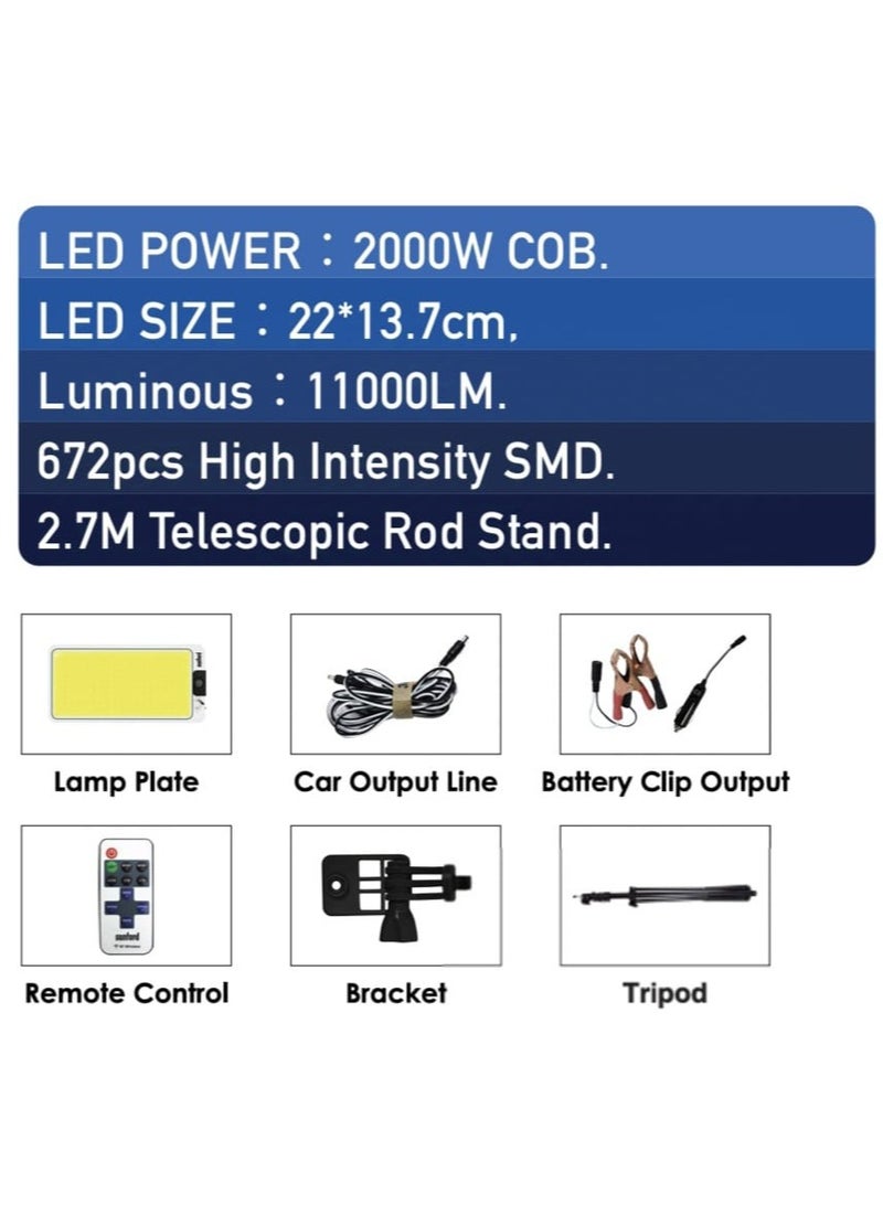 Generic Super Bright Camping Light 2000W COB with 360° Rotation, Adjustable COB LED 30000 Hour Lifetime,11000 LM Lumen with 5m Tripod Rod, Outdoor Camping Lantern with Remote Control 3.5M Wire with Clips 76M Handbag - Image 2