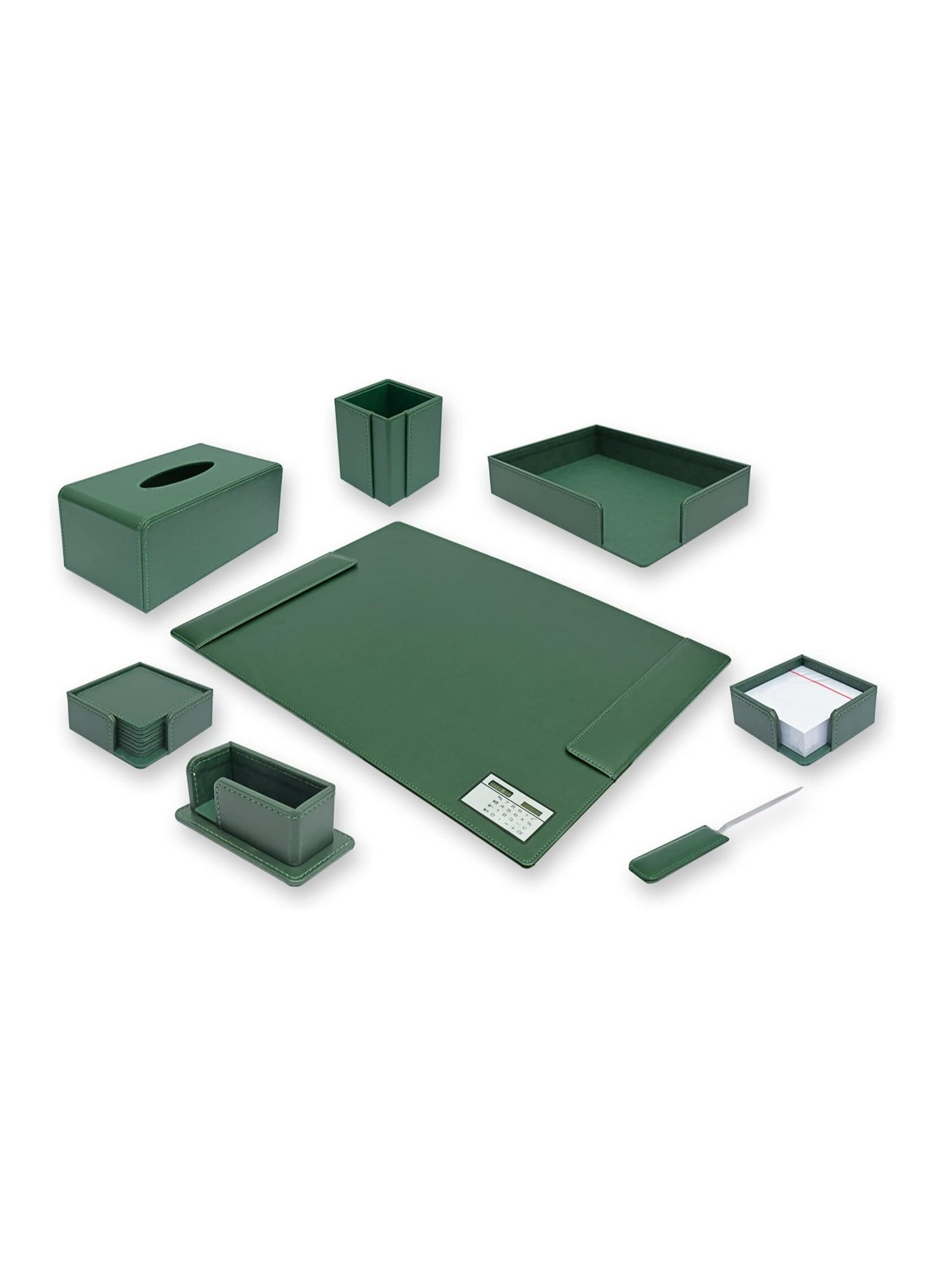 FIS EXECUTIVE DESK SETS, ITALIAN PU, 8 SETS, GREEN COLOR - FSDSEX201GR 