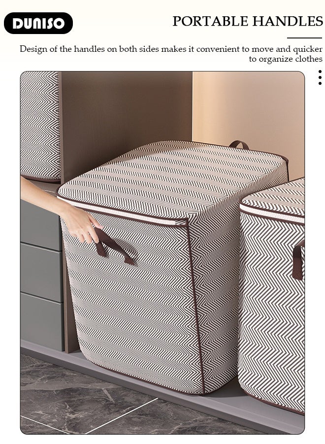DUNISO 3 Pack Foldable Rigid Zip Lidded Closet Storage Box Washable Closet Storage Organizer Wardrobe Clothes Organizer Storage Bin Closet Organizer Storage Basket with Handle for Clothing Jeans Blankets Toys - Image 3