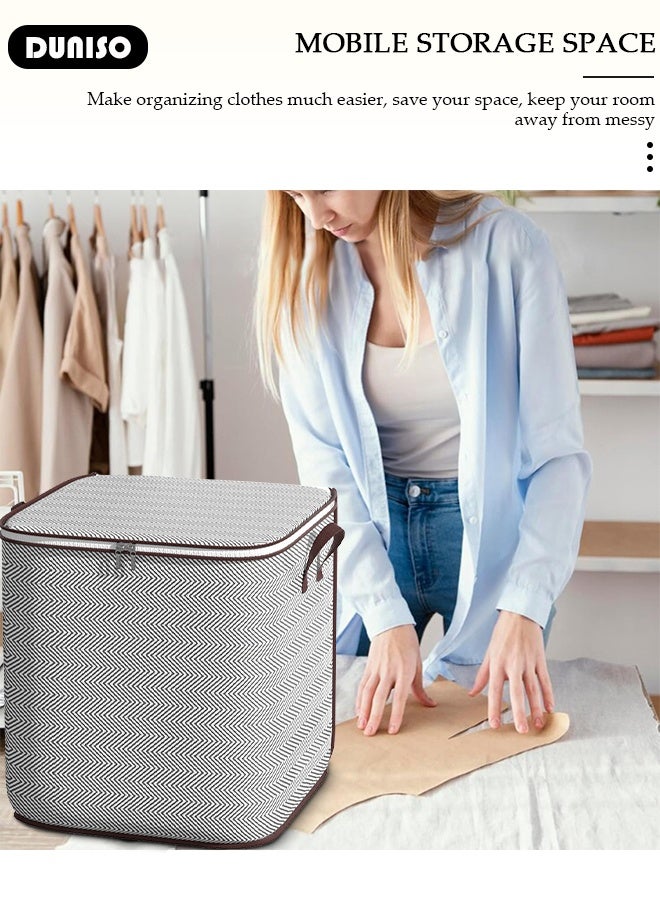 DUNISO 3 Pack Foldable Rigid Zip Lidded Closet Storage Box Washable Closet Storage Organizer Wardrobe Clothes Organizer Storage Bin Closet Organizer Storage Basket with Handle for Clothing Jeans Blankets Toys - Image 4
