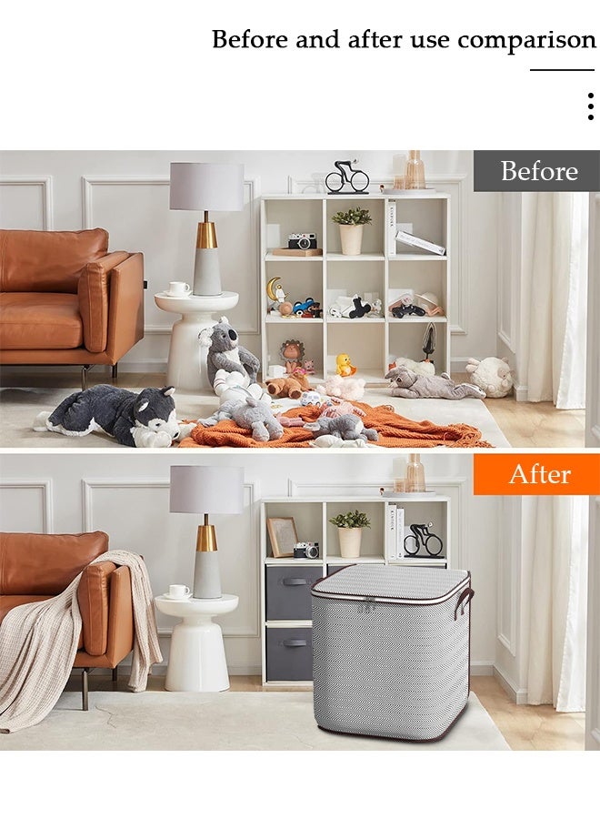DUNISO 3 Pack Foldable Rigid Zip Lidded Closet Storage Box Washable Closet Storage Organizer Wardrobe Clothes Organizer Storage Bin Closet Organizer Storage Basket with Handle for Clothing Jeans Blankets Toys - Image 5