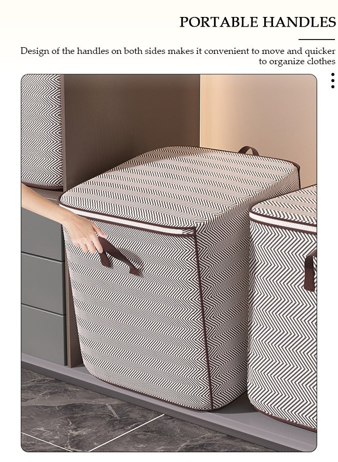 DUNISO 3 Pack Foldable Rigid Zip Lidded Closet Storage Box Washable Closet Storage Organizer Wardrobe Clothes Organizer Storage Bin Closet Organizer Storage Basket with Handle for Clothing Jeans Blankets Toys - Image 3