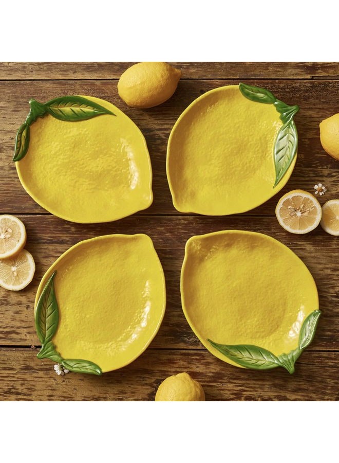 Bico Lemon Shape Handpainted 8 inch Stoneware Salad Plates Set, Set of 4, Microwave & Dishwasher Safe, for Salad, Appetizer, Tapas, Picnic - Image 4