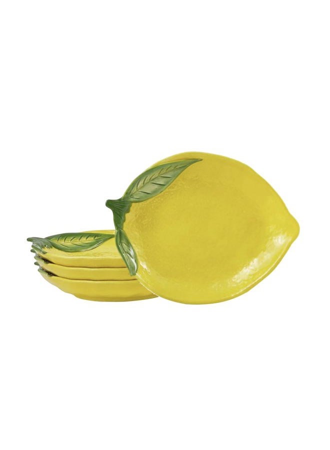 Bico Lemon Shape Handpainted 8 inch Stoneware Salad Plates Set, Set of 4, Microwave & Dishwasher Safe, for Salad, Appetizer, Tapas, Picnic - Image 1