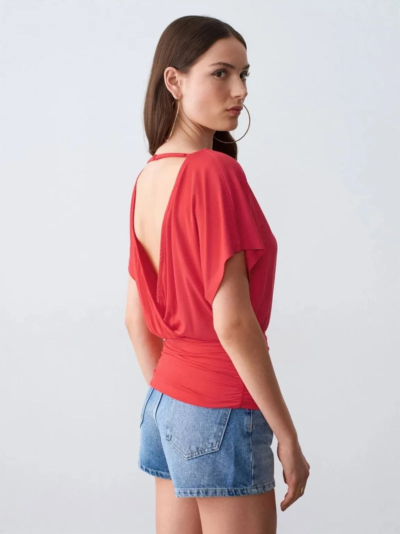 Dilvin DILVIN Women's Modal Blend Cut-out Crew Neck Blouse