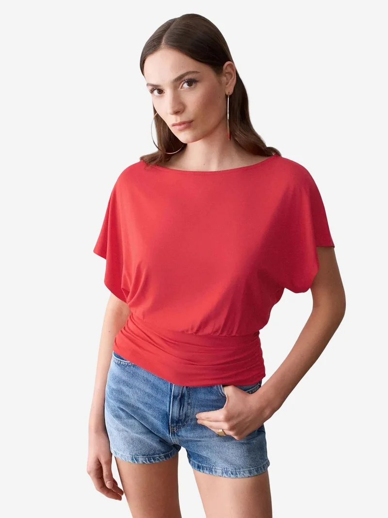ديلفين DILVIN Women's Modal Blend Cut-out Crew Neck Blouse