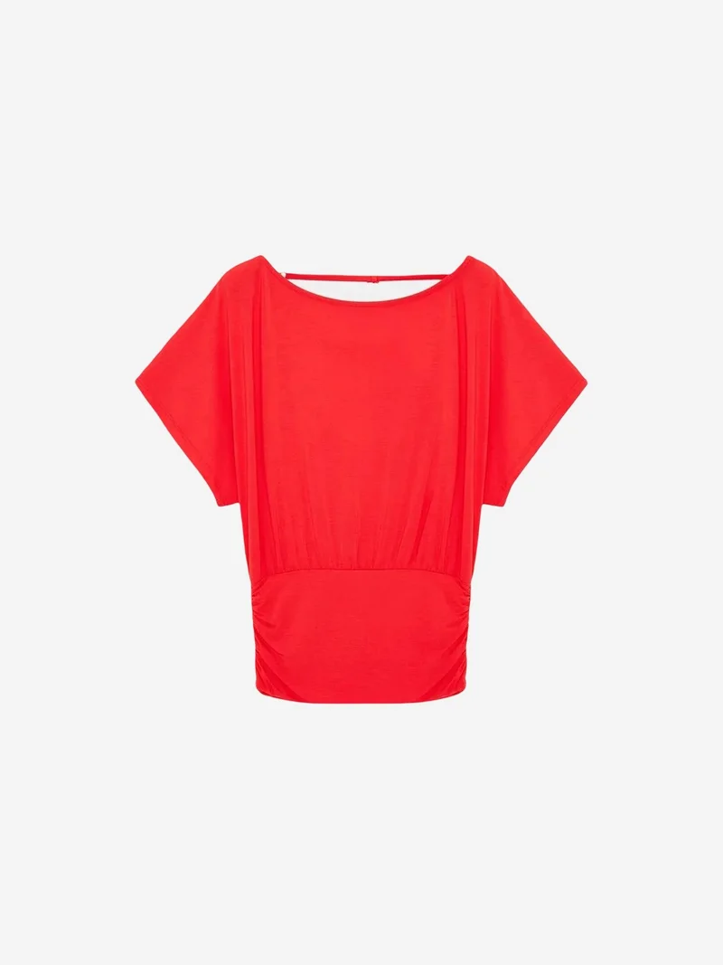 ديلفين DILVIN Women's Modal Blend Cut-out Crew Neck Blouse
