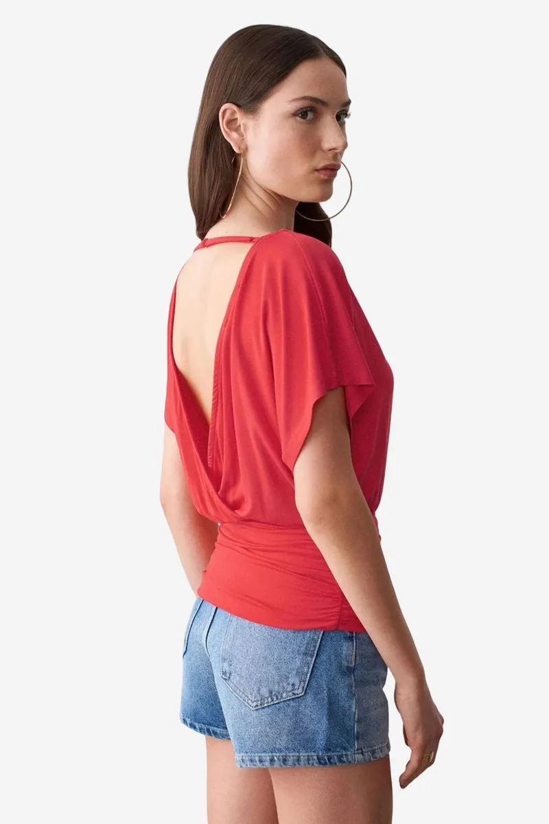 Dilvin Cherry Red DILVIN Women's Modal Blend Cut-out Crew Neck Blouse for Women | Best Price UAE