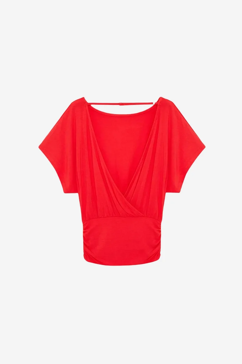 Dilvin Cherry Red DILVIN Women's Modal Blend Cut-out Crew Neck Blouse for Women | Best Price UAE