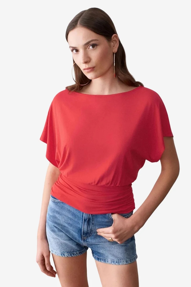 ديلفين DILVIN Women's Modal Blend Cut-out Crew Neck Blouse