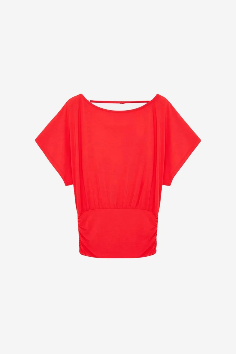 ديلفين DILVIN Women's Modal Blend Cut-out Crew Neck Blouse