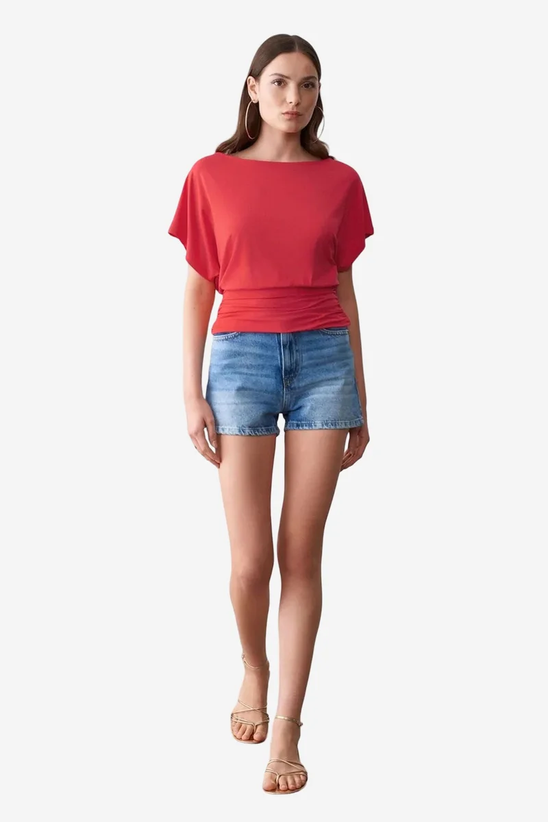 Dilvin Cherry Red DILVIN Women's Modal Blend Cut-out Crew Neck Blouse for Women | Best Price UAE