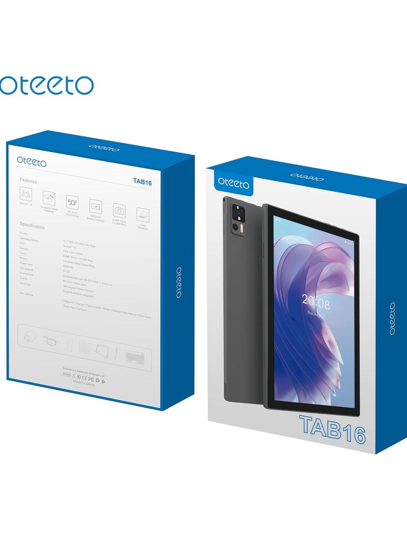 Oteeto - TAB 16 tablet/10.1 Inch IPS LCD/Octa Core 2.0GHz/Android 14/4G Connectivity/6000 mah battery/12GB + 512 GB/8 Mp front + 13 Mp rear camera/keyboard/touch pen (Blue) - Image 1