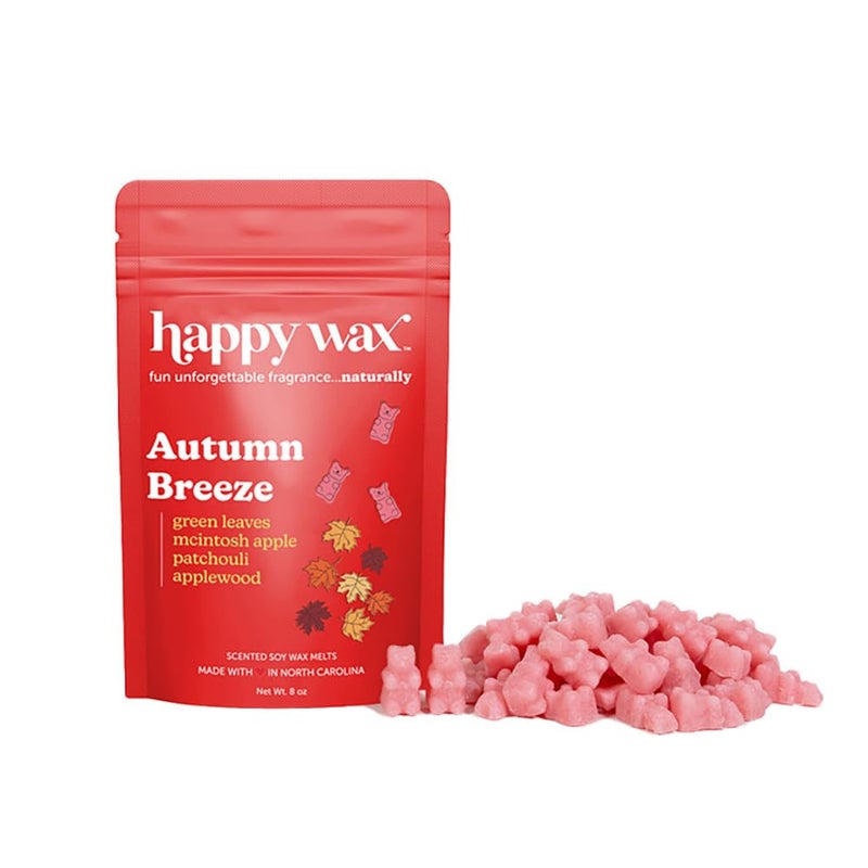 Happy Wax Happy Wax Autumn Breeze Scented Bear Wax Melts Natural Strong Fall Scented Wax Melts Infused wEssential Oils Non Toxic Wax Melt Scented Soy Wax Melts For Warmers 8 oz Pouch 