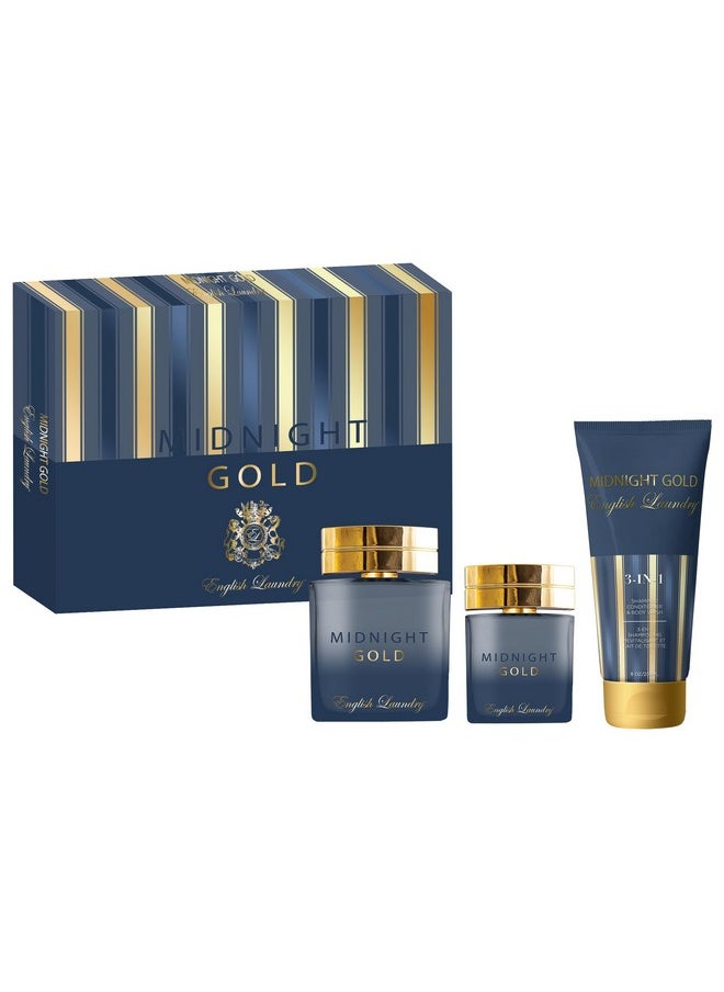 انجلش لوندري - مجموعة هدايا من 3 قطع من عطر إنجلش لوندري ميدنايت جولد أو دو بارفان، 3.4 أونصة سائلة. - Image 1