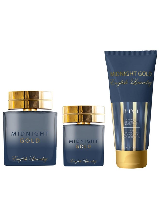 انجلش لوندري - مجموعة هدايا من 3 قطع من عطر إنجلش لوندري ميدنايت جولد أو دو بارفان، 3.4 أونصة سائلة. - Image 1