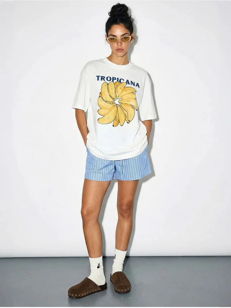 بيانكو لوتشي LUCCI Oversized Crew Neck Printed T-Shirt