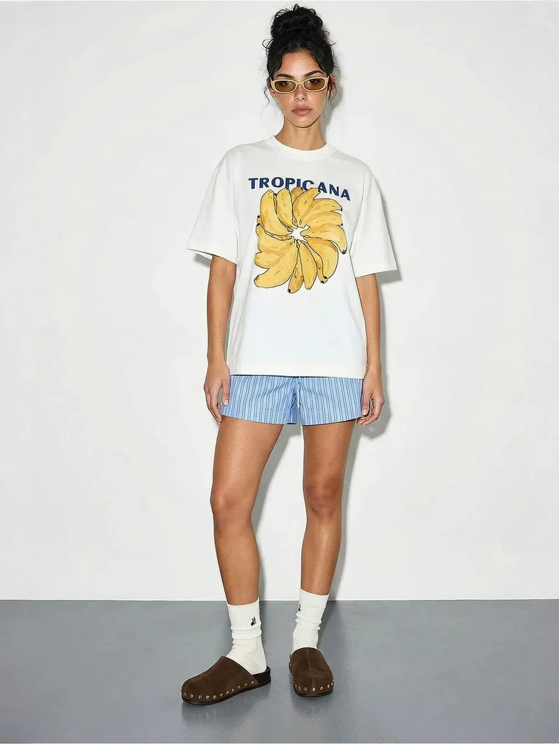 بيانكو لوتشي LUCCI Oversized Crew Neck Printed T-Shirt